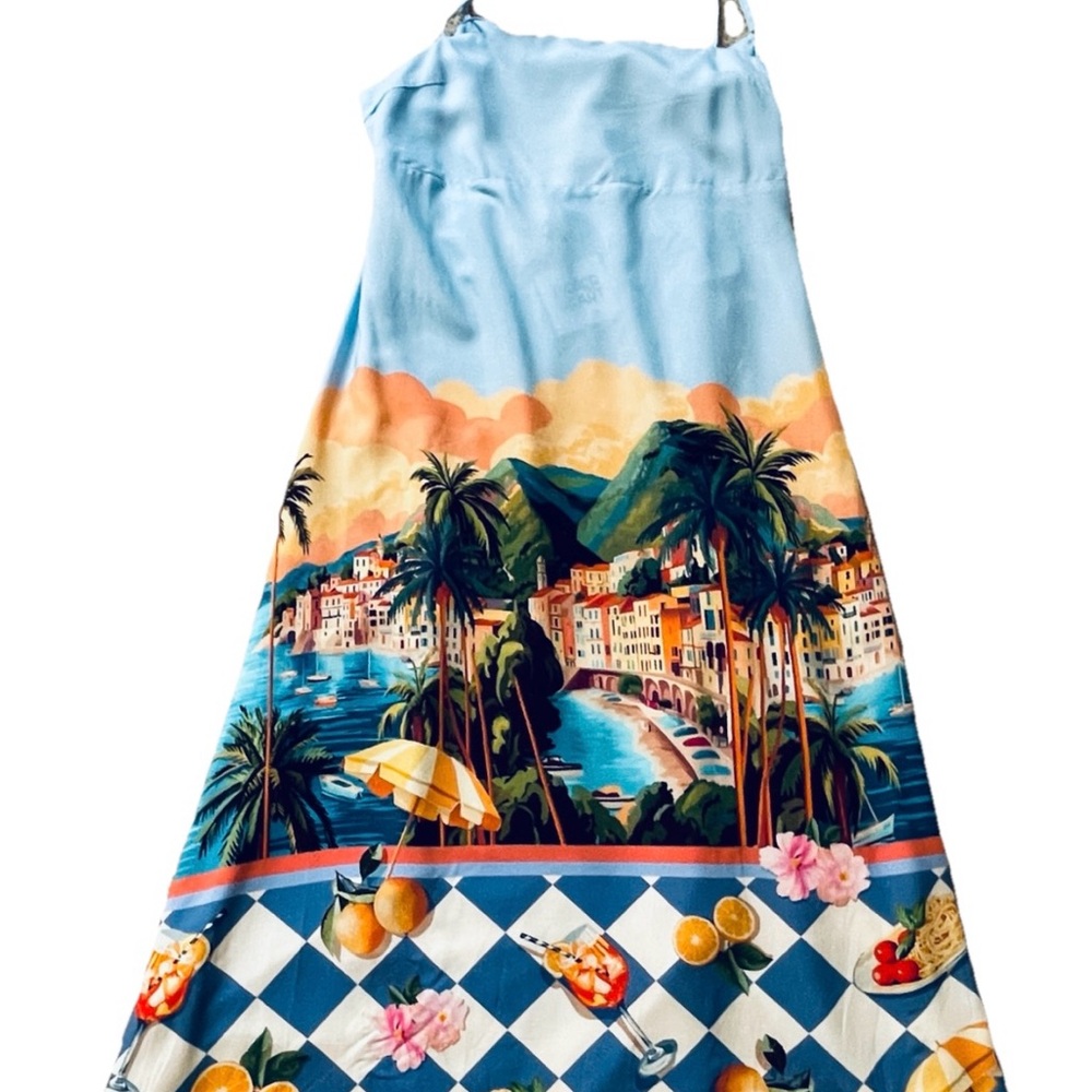 PAPER HEART Australia Fabulous NWOT ITALIAN RIVIERA Print MAXI Sun DRESS Size M - Picture 15 of 15
